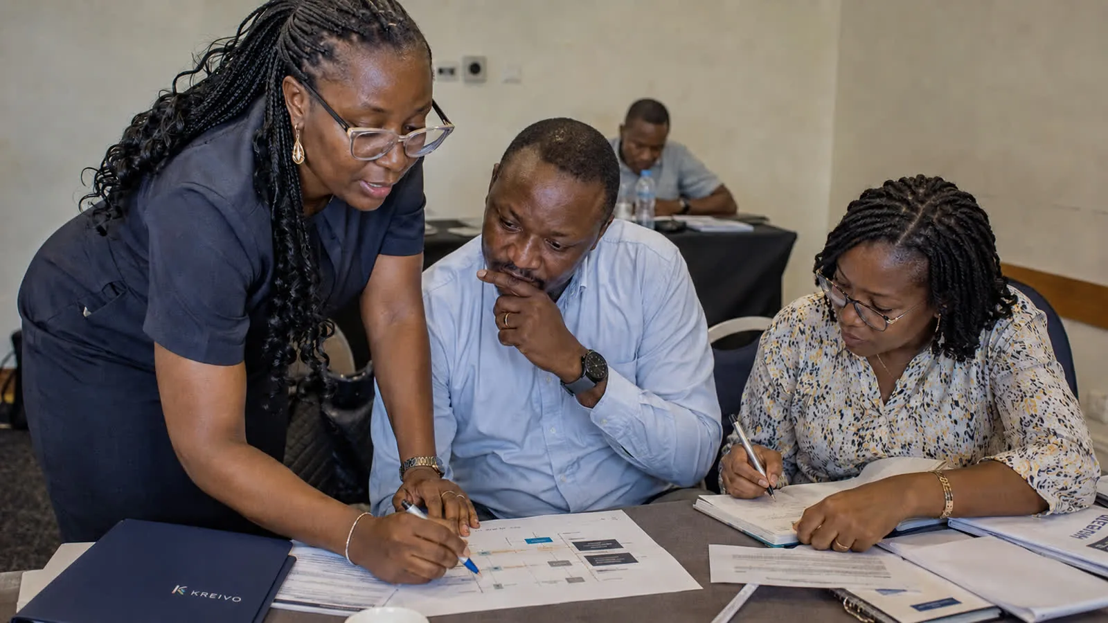Kreivo facilitator coaching participants through a process map